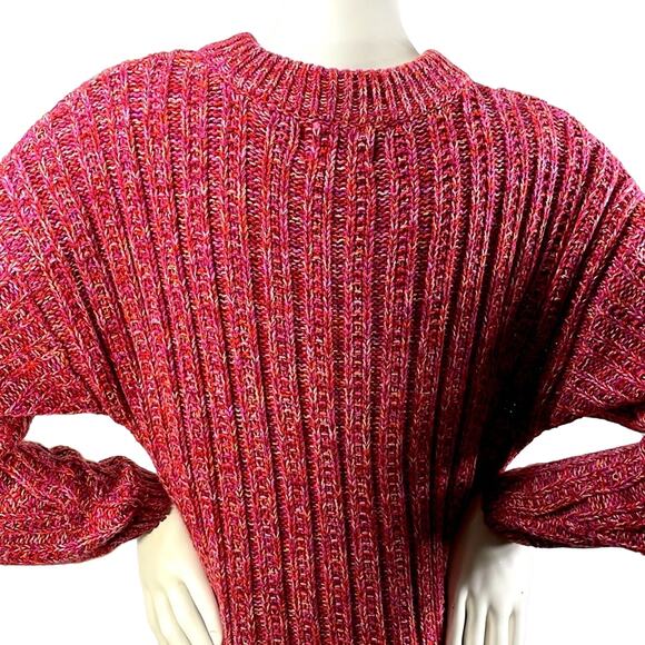 Chunky Cable Knit Pinks Reds Speckled Oversized Comfy Crew Neck Sweater Size XS - Picture 6 of 12